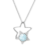 D''Joy Larimar and White Zircon 1.35 ctw Pendant Necklace in Rhodium Over Sterling Silver 20 Inches