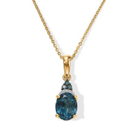 D''Joy London Blue Topaz, Blue and White Diamond 2.30 ctw Pendant Necklace in 18K Vermeil Yellow Gold Over Sterling Silver 20 Inches