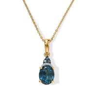 D''Joy London Blue Topaz, Blue and White Diamond 2.30 ctw Pendant Necklace in 18K Vermeil Yellow Gold Over Sterling Silver 20 Inches