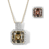 Certified & Appraised Luxoro Asscher Cut AAA Turkizite and Diamond I2 5.85 ctw Pendant Necklace in 10K Yellow Gold 18 Inches