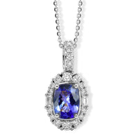Certified & Appraised D'Joy Premium Tanzanite, Moissanite Pendant Necklace (18 Inches) in Rhodium Over Sterling Silver 1.85 ctw