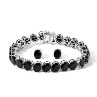 TLV EverTrue Thai Black Spinel Bracelet (7.25In) and Solitaire Stud Earrings in Platinum Bond 57.20 ctw