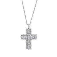 EverTrue Simulated Diamond Cross Pendant Necklace (20 Inches) in Stainless Steel 3.75 ctw