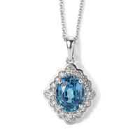 Certified & Appraised 10K White Gold AAA Cambodian Blue Zircon, Luxuriant Lab Grown Diamond (G-H, SI) (48 cts) Pendant Necklace (20 Inches) 4.00 ctw