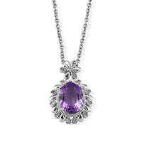 African Amethyst & Simulated Diamond Pendant in Silvertone with Stainless Steel Necklace (20 Inches) 12.00 ctw
