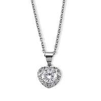 Moissanite and Simulated Diamond Pendant in Silvertone with Stainless Steel Necklace (20 Inches) 1.00 ctw