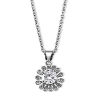 Moissanite & Simulated Diamond Pendant in Silvertone with Stainless Steel Necklace (20 Inches) 1.00 ctw