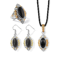 EverTrue Malagasy Labradorite 87.15 ctw Earrings, Ring (Size 6.0) and Pendant with Apatite Beaded Necklace (20 Inches) in 18K YG Plated and Platinum Bond