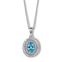 D'Joy Premium Betroka Blue Apatite, Diamond (0.35 cts) Pendant Necklace (20 Inches) in Rhodium Over Sterling Silver 1.15 ctw