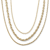 TLV Set of 3 - Rope, Link and Fine 3 Layer Chain Necklace in Goldtone (18/20/22-2 Inches)