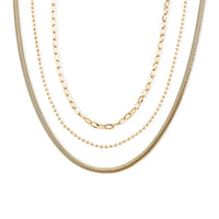 TLV Set of 3 - Snake, Paperclip and Ball Bead Chain Necklace in Goldtone (16/18/18.75-2 Inches)