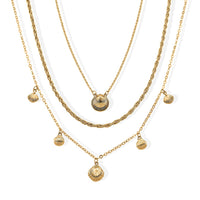 Ankur Treasure Chest Set of 3 - Rope with Shell Charms Multi-Layer Chain Necklace in Goldtone (18/20/22-2 Inches)