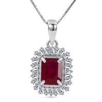 Niassa Ruby (FF), Moissanite Imperial Frame Pendant Necklace in Rhodium Over Sterling Silver 3.10 ctw (18 Inches)