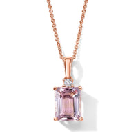 Luxoro 10K Rose Gold Premium Pink Morganite, Diamond (I2) Rose Glow Pendant Necklace (20 Inches) 3.40 ctw