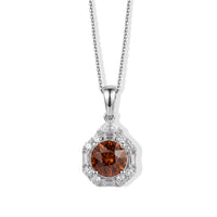 D''Joy Premium Red Zircon, Moissanite Pendant Necklace (18 Inches) in Rhodium Over Sterling Silver 2.75 ctw