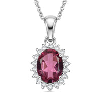 D'Joy Premium Ouro Fino Rubellite and Diamond Pendant Necklace (20 Inches) in Rhodium Over Sterling Silver 1.65 ctw