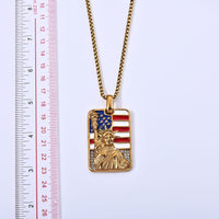 Enamel and Austrian Crystal American Flag Pendant Necklace (24 Inches) in ION Plated YG Stainless Steel