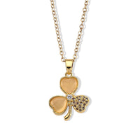 Lab Created White Cat''s Eye, Simulated Diamond Pendant in Goldtone with ION Plated YG Stainless Steel Necklace (16-18 Inches) 3.00 ctw