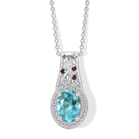 D'Joy Premium Betroka Blue Apatite, Multi Gemstone Pendant Necklace (20 Inches) in Rhodium Over Sterling Silver 1.25 ctw