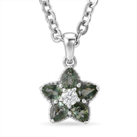 D'Joy Premium Malawi Green Sapphire Star Pendant Necklace (20 Inches) in Rhodium Over Sterling Silver 1.10 ctw