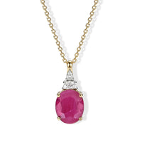 Certified & Appraised 10K Yellow Gold AAA Ruby, Luxuriant Lab Grown Diamond (G-H, SI) Pendant Necklace (18 Inches) 5.40 ctw