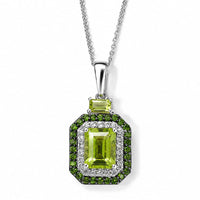 D'Joy Hebei Peridot and Multi Gemstone 3.90 ctw Pendant Necklace (20 Inches) in Rhodium Over Sterling Silver