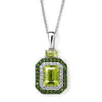 D'Joy Hebei Peridot and Multi Gemstone 3.90 ctw Pendant Necklace (20 Inches) in Rhodium Over Sterling Silver