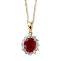 Luxoro 10K Yellow Gold Mexican Cherry Fire Opal, Diamond (I2) (0.24 cts) Crimson Starburst Pendant Necklace (20 Inches) 2.60 ctw