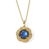 EverTrue AAA Malagasy Labradorite, White Zircon Pendant in 18K YG Plated with ION Plated YG Stainless Steel Necklace (20 Inches) 7.65 ctw