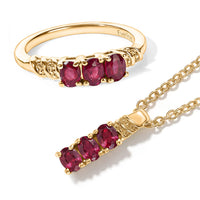 EverTrue Niassa Ruby (FF) Ring (Size 6) and Pendant in 18K YG Plated with ION Plated YG Stainless Steel Necklace (20 Inches) 1.60 ctw