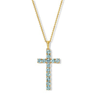 EverTrue Lagoon Apatite 4.15 ctw Cross Pendant in 18K YG Plated with ION Plated YG Stainless Steel Necklace (20 Inches)