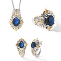 EverTrue AAA Malagasy Labradorite Earrings and Ring (Size 5), Pendant in Platinum Bond with Stainless Steel Necklace (20 Inches) 8.60 ctw