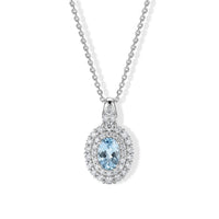 Certified & Appraised D'Joy Premium Santa Maria Aquamarine, Moissanite Pendant Necklace (18 Inches) in Rhodium Over Sterling Silver 1.30 ctw  4496378