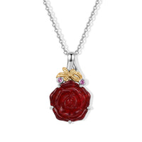 GP Red Murano Style and Madagascar Pink Sapphire 0.10 ctw Pendant Necklace in 18K Vermeil YG and Rhodium Over Sterling Silver 20 Inches