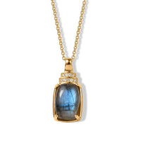 EverTrue AAA Malagasy Labradorite, White Zircon Pendant in 18K YG Plated with ION Plated YG Stainless Steel Necklace (20 Inches) 8.60 ctw