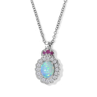D'Joy Premium Ethiopian Welo Opal and Multi Gemstone 1.80 ctw Pendant Necklace in Rhodium Over Sterling Silver 20 Inches
