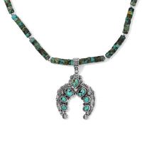 D'Joy Roystone Turquoise 134.20 ctw Pendant with Beaded Necklace (20 Inches) in Sterling Silver