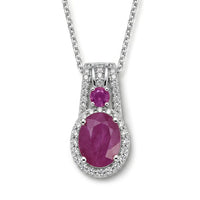 D'Joy Premium Mozambique Ruby, White Zircon Royal Heirloom Pendant Necklace (20 Inches) in Rhodium Over Sterling Silver 2.30 ctw