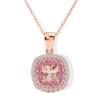 D'Joy Premium Pink Morganite, Moissanite Pendant Necklace (18 Inches) in 18K Vermeil RG Over Sterling Silver 1.65 ctw
