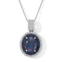 D'Joy Premium Australian Black Ridge Opal, Multi Gemstone Deep Sea Mystique Pendant Necklace (20 Inches) in Rhodium Over Sterling Silver 3.00 ctw
