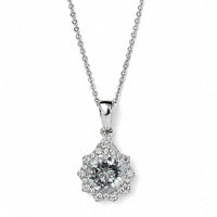 D'Joy Premium Santa Maria Aquamarine, Moissanite Pendant Necklace (18 Inches) in Rhodium Over Sterling Silver 1.60 ctw