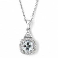 D''Joy Santa Maria Aquamarine, Moissanite Pendant Necklace (18 Inches) in Rhodium Over Sterling Silver 1.70 ctw