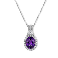 D''Joy Premium Zambian Amethyst, Moissanite Pendant Necklace (18 Inches) in Rhodium Over Sterling Silver 3.00 ctw