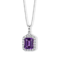 D''Joy Premium Zambian Amethyst, Moissanite Pendant Necklace (18 Inches) in Rhodium Over Sterling Silver 3.73 ctw