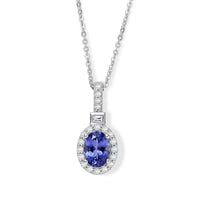 Certified and Appraised D'Joy Premium Tanzanite, Moissanite Pendant Necklace (18 Inches) in Rhodium Over Sterling Silver 1.50 ctw