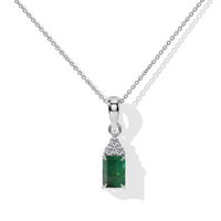 D'Joy Premium Kagem Zambian Emerald, Moissanite Pendant Necklace (18 Inches) in Rhodium Over Sterling Silver 1.10 ctw
