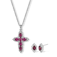EverTrue Orissa Rhodolite Garnet 4.50 ctw Earrings and Cross Pendant Necklace (20 Inches) in Stainless Steel