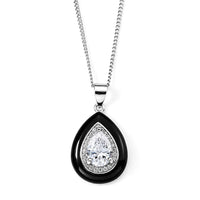 D'Joy Moissanite (Pear 9x6mm), Black Jade Pendant Necklace (18 Inches) in Rhodium Over Sterling Silver 8.60 ctw