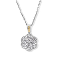 Simulated Diamond Pendant in 18K YG Plated and Platinum plating with Stainless Steel Necklace 20 Inches
