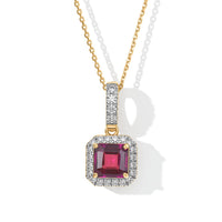 10K Yellow Gold Asscher Cut AAA Radiant Ember Garnet, Luxuriant Lab Grown Diamond (G-H, SI) (0.15 cts) Pendant Necklace (20 Inches) 1.35 ctw